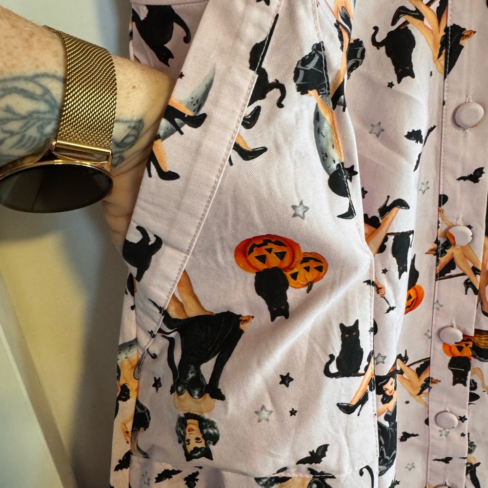 Purple Pin-Up Witch Cotton Shirt Dress Unique Vintage - Picture 7 of 9